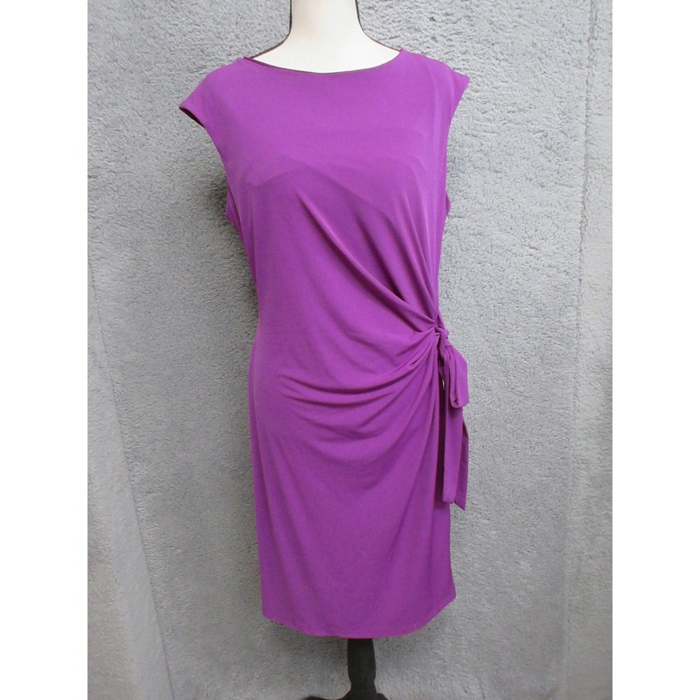 Chetta B Sheath Dress Women Size 12 Purple Side Tie Ruched Career Cocktail Line